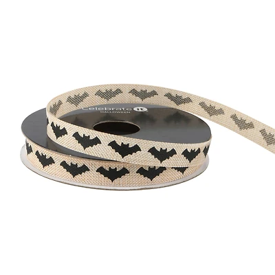 3/8" x 4yd. Black Bats Linen Ribbon by Celebrate It® Halloween