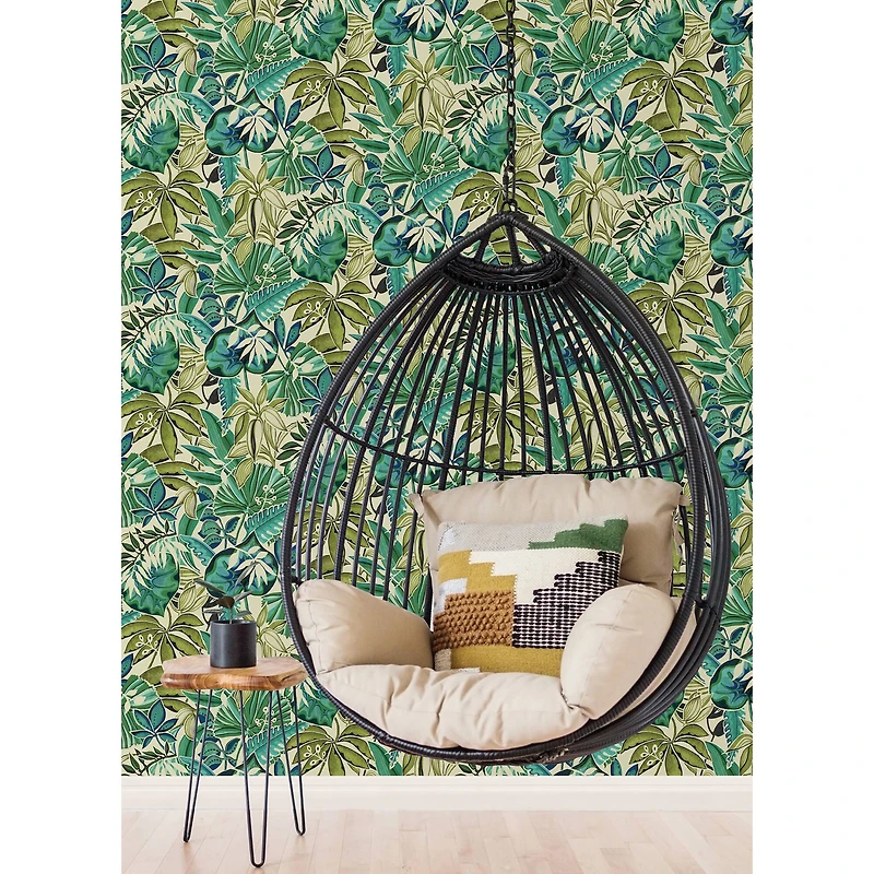 Caroline et Bettina Turquoise Feuilles Peel & Stick Wallpaper