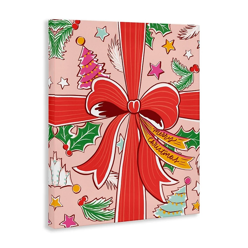 Stupell Industries Christmas Bow and Trees Canvas Wall Art