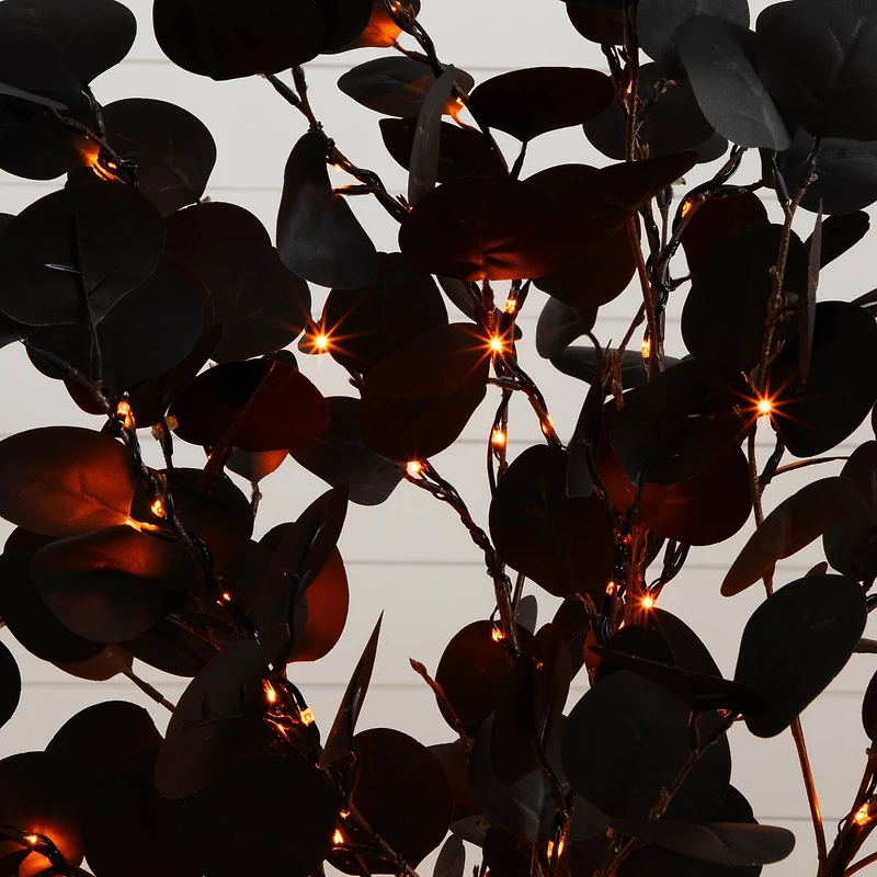 4ft. Pre-Lit Artificial Halloween Black Eucalyptus Tree with 160 Orange & Purple LED Lights