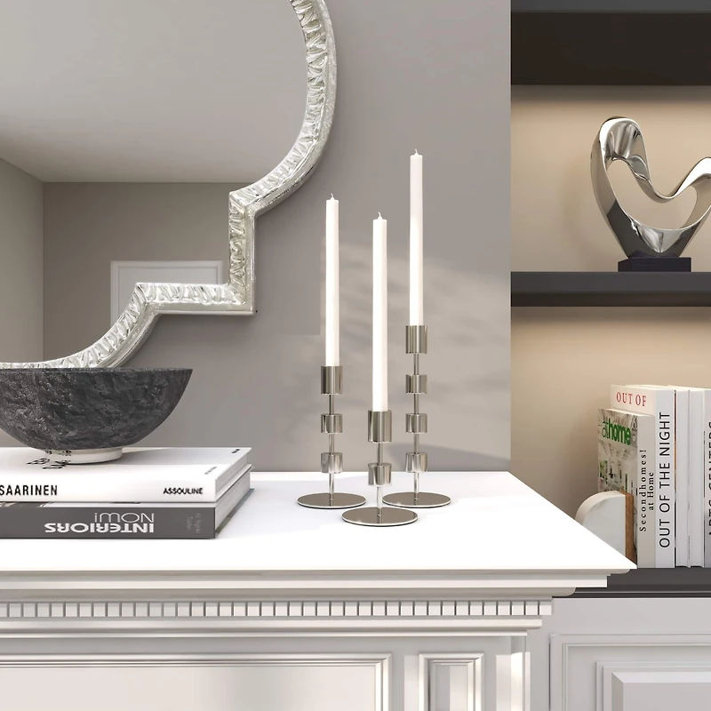 Silver Aluminum Floating Block Abstract Candle Holder with Rounded Base Set