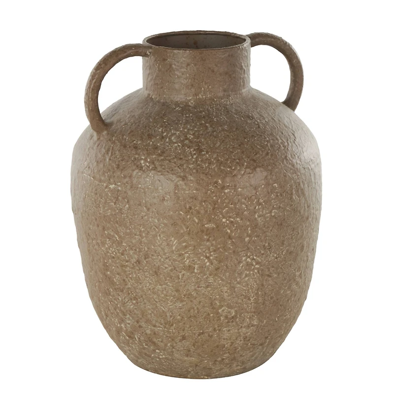 12" Brown Antique Inspired Metal Vase with Handles