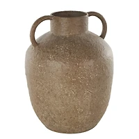 12" Brown Antique Inspired Metal Vase with Handles