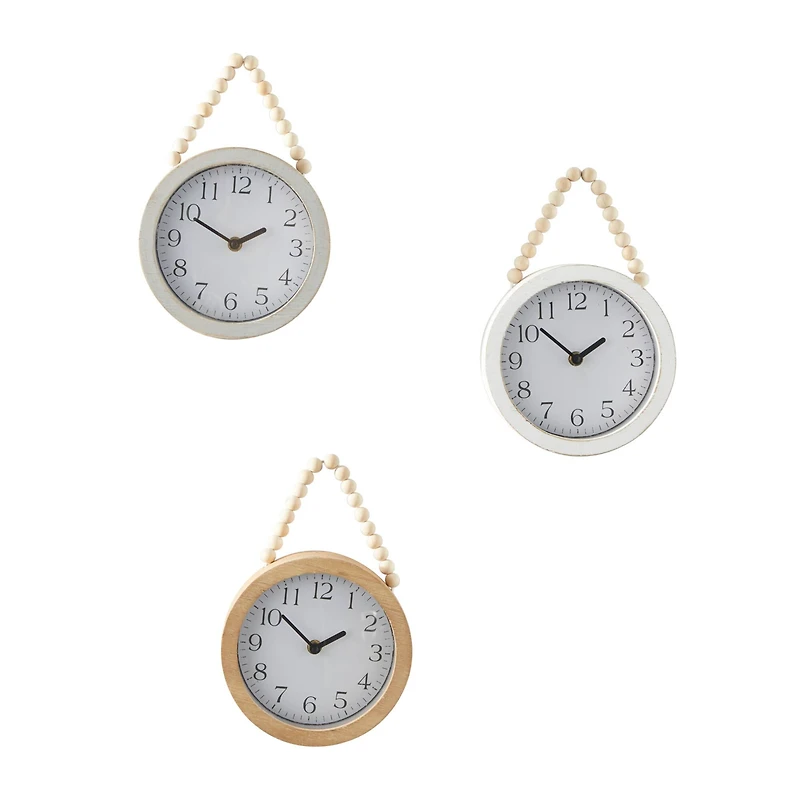 10" Traditional White Wood Wall Clock with Rope Strap Set