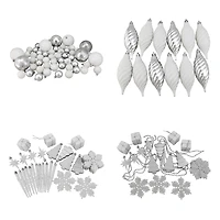 125ct. Winter White & Silver Shatterproof 4-Finish Christmas Ornaments