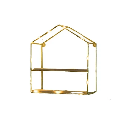 NEX™ Gold 2-Tier Iron House Floating Wall Shelf