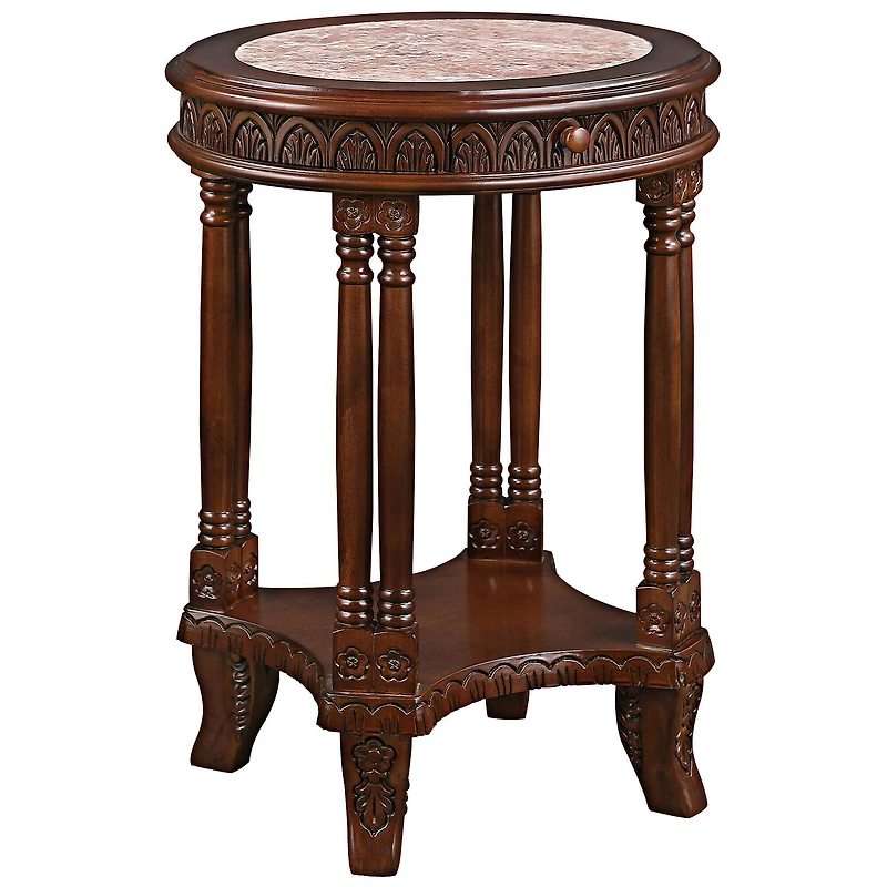 Design Toscano 2ft. Balfour Colonnade Marble-Topped Hardwood Side Table
