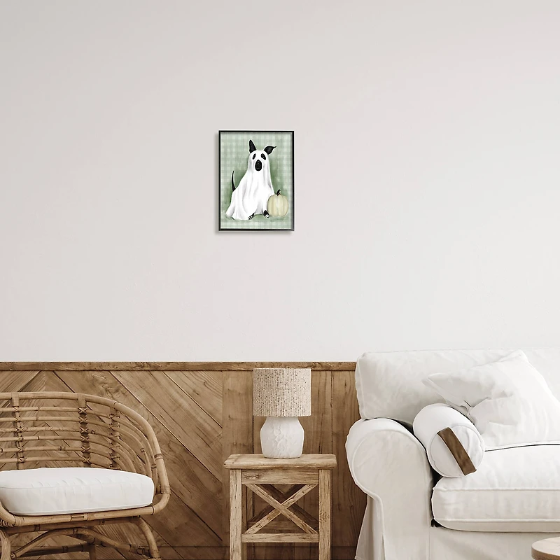 Stupell Industries Dog Ghost Halloween Costume Framed Giclee Art