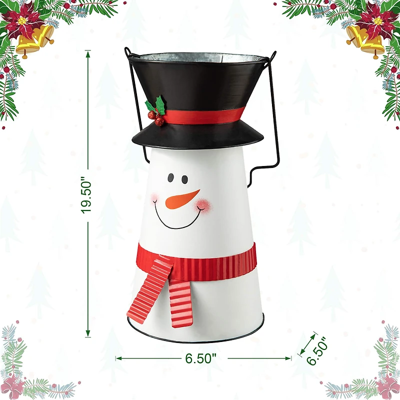Glitzhome® 19.5" Metal Snowman Decorative Bucket