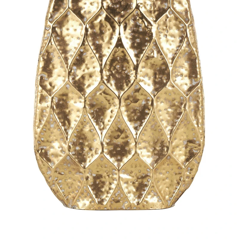 33.5" Gold Metal Textured Concaved Teardrop Vase with Spotted Gray Accents
