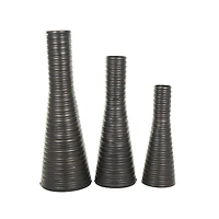 Bronze Ribbed Tall Cone Floor Vase with Horizontal Grooves Set
