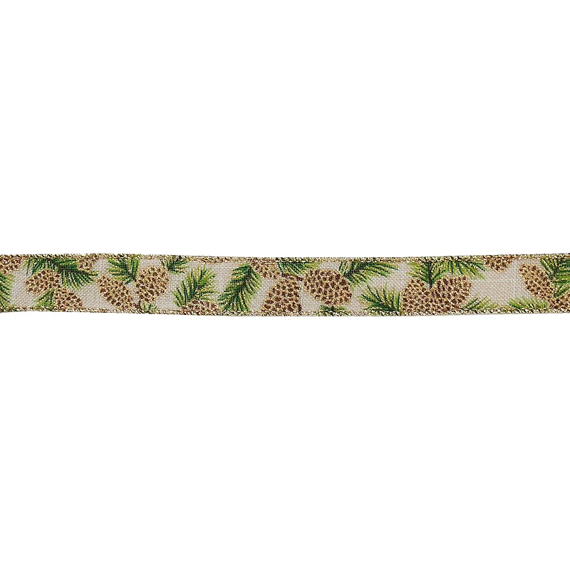 7/8" x 24ft. Pinecone Faux Linen Wired Ribbon by Celebrate It®