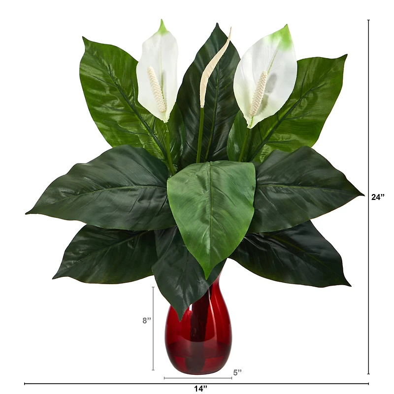 24" Spathiphyllum Artificial Plant in Ruby Planter