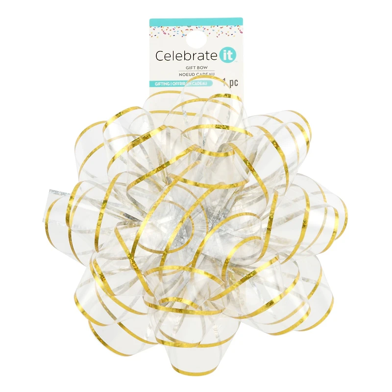 12 Pack: 6" Clear & Gold Trim Gift Bow by Celebrate It™