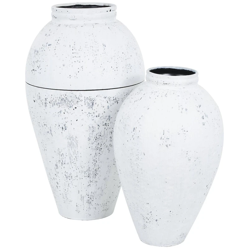White Distressed Pot Floor Metal Vase Set