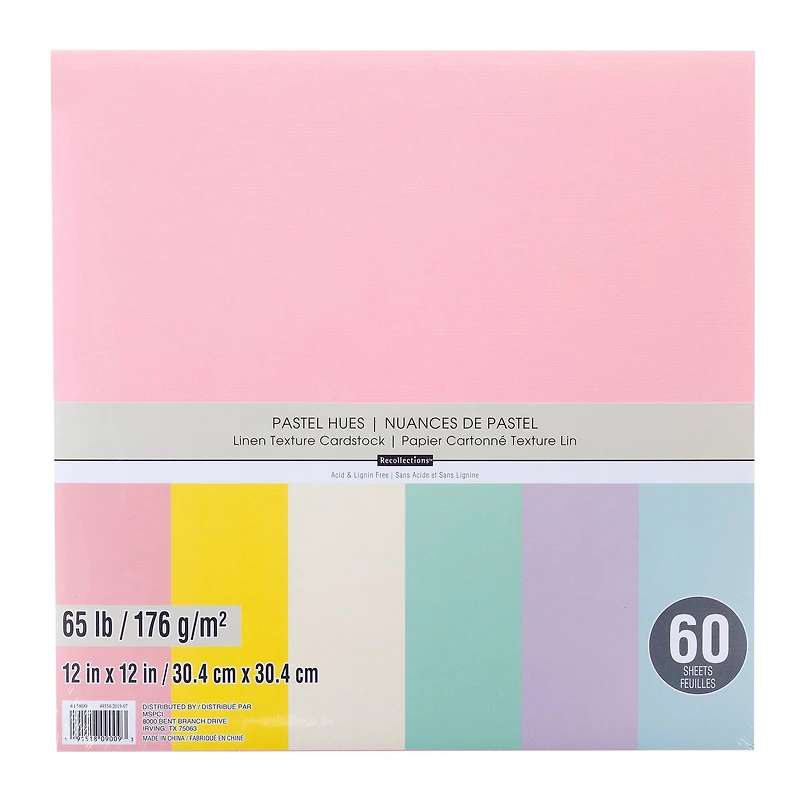 9 Packs: 60 ct. (540 total) Pastel Hues 12" x 12" Linen Texture Cardstock by Recollections™
