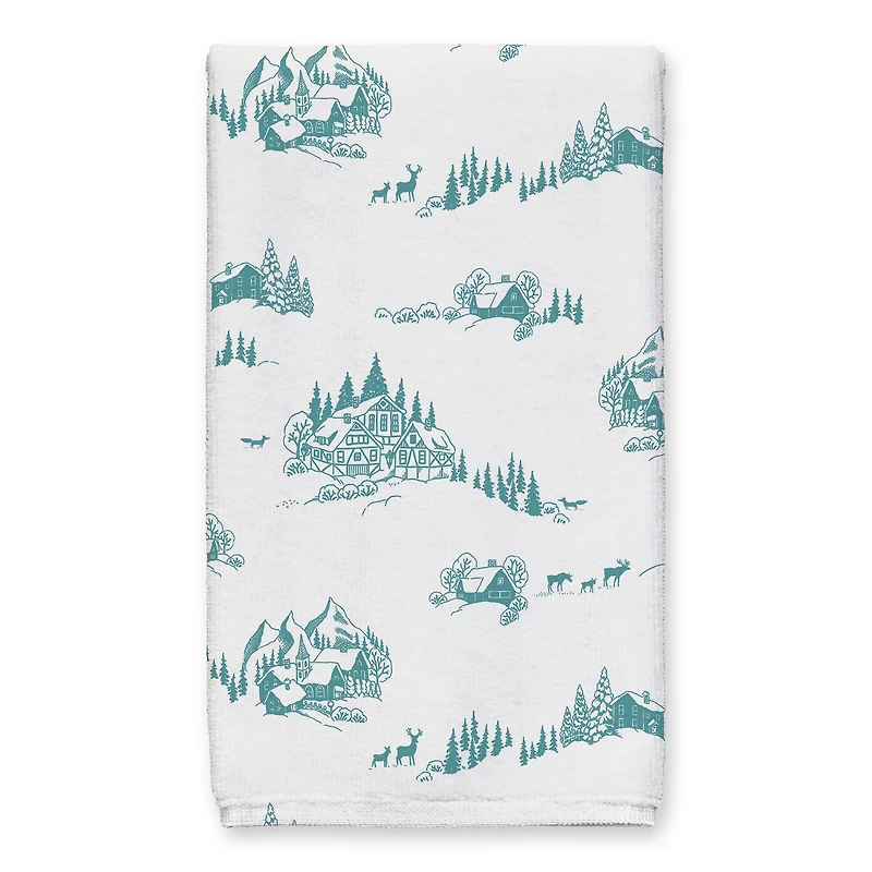 Snowy Town Teal Tea Towels - Set of 2