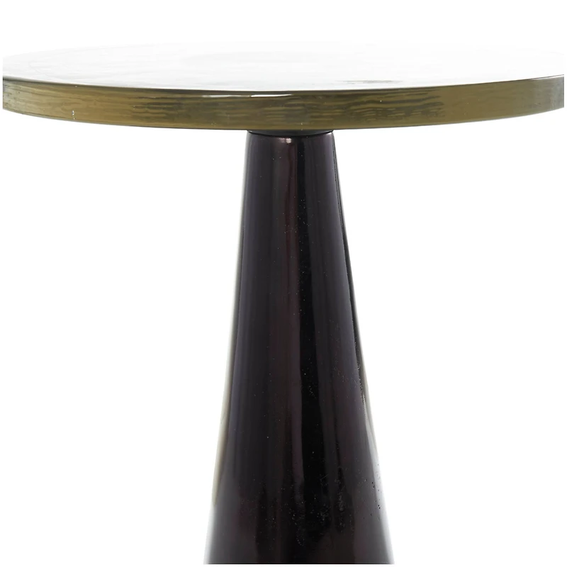 22" Black Aluminum Geometric Cone Accent Table with Textured Glass Tabletop
