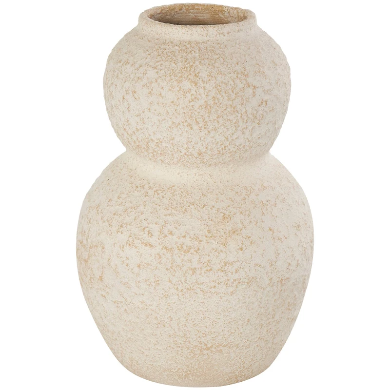 12" Cream Ceramic Hourglass Textured Vase