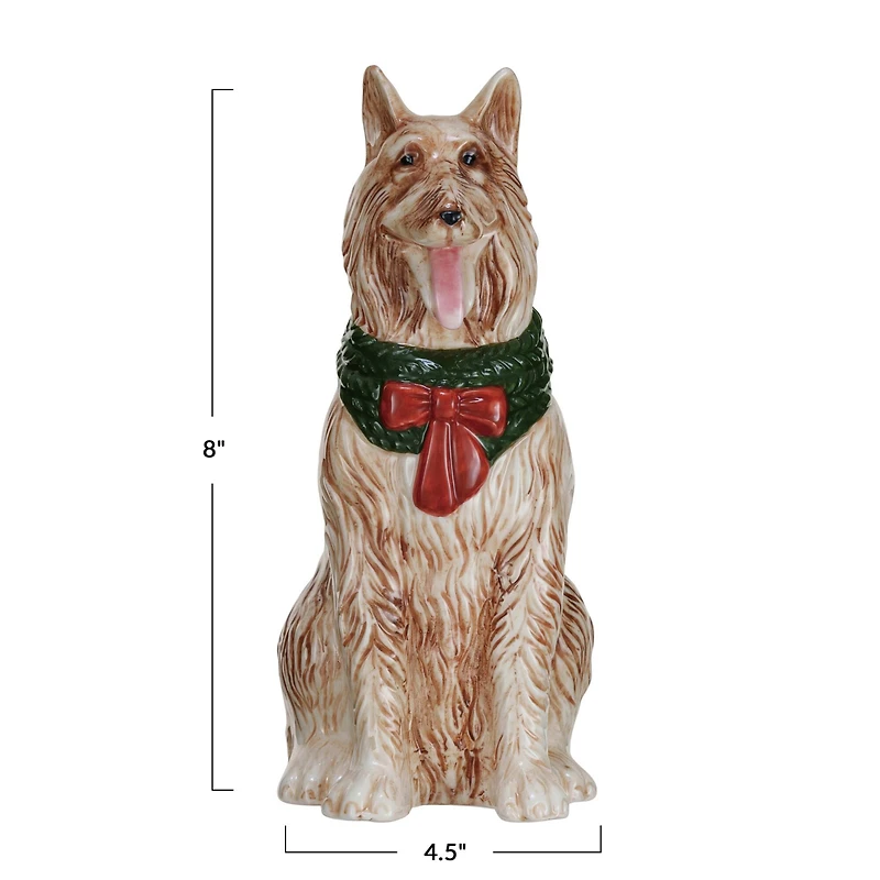 Hello Honey® 8" Dog with Christmas Scarf Hand-Painted Stoneware Collie Vase