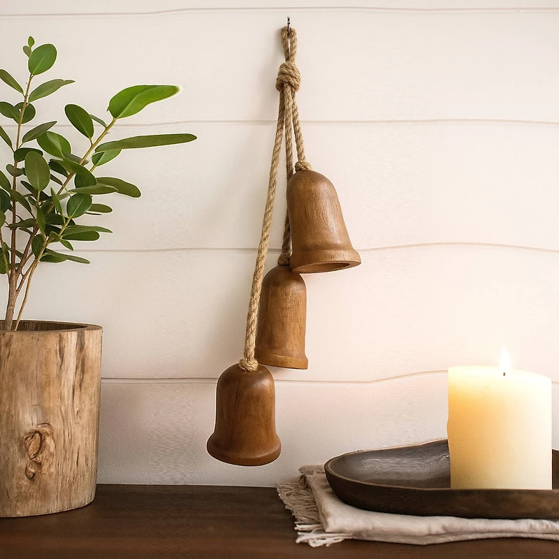 20" Brown Triple Wood Bells Wall Décor by Ashland®