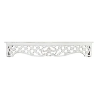 30" Whitewashed Hand-Carved Medallion Floating Wall Shelf