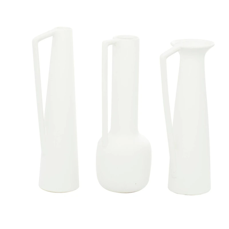 CosmoLiving by Cosmopolitan Set of 3 White Ceramic Modern Vase, 17", 16", 16"