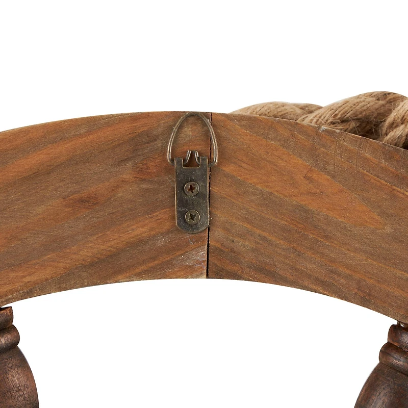 Brown Wood Ship Wheel Handmade Wall Décor with Rope and Shell Accents