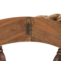Brown Wood Ship Wheel Handmade Wall Décor with Rope and Shell Accents