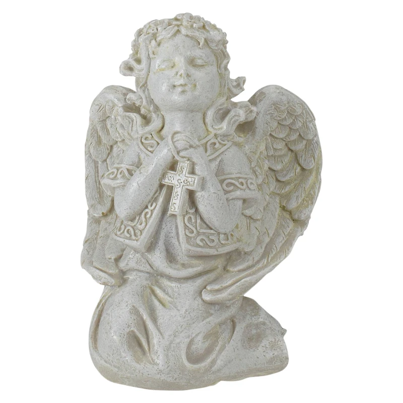 6.75" Praying Angel with Cross Outdoor Garden Statue