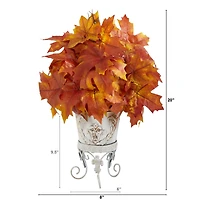 20" Orange Autumn Maple Leaf Plant in Metal Planter