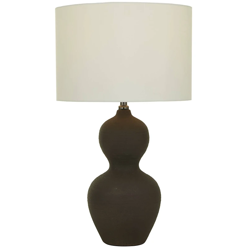CosmoLiving by Cosmopolitan Black Ceramic Gourd Style Base Table Lamp with Drum Shade 15" x 15" x 26"