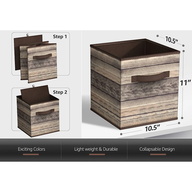 Sorbus 11" Brown Wood Pattern Foldable Storage Cubes, 4ct.