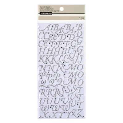 12 Packs: 75 ct. (900 total) Glitter Rhinestone Script Alphabet Stickers by Recollections™