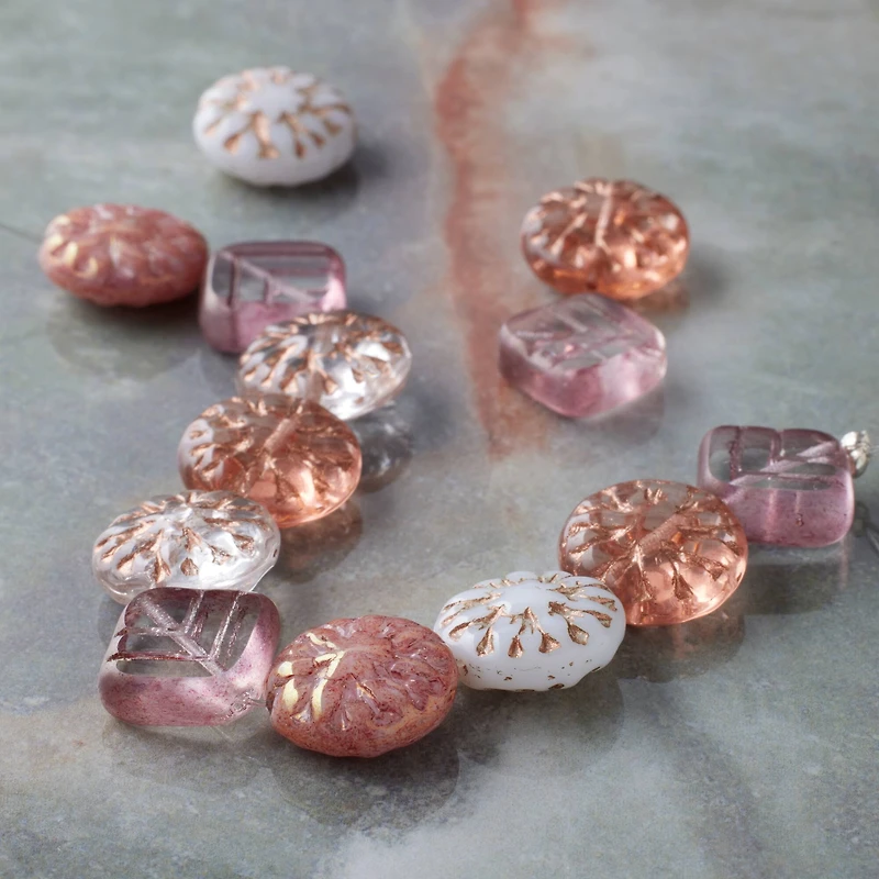 Pink Starburst Czech Glass Diamond & Flat Round Bead Mix by Bead Landing™