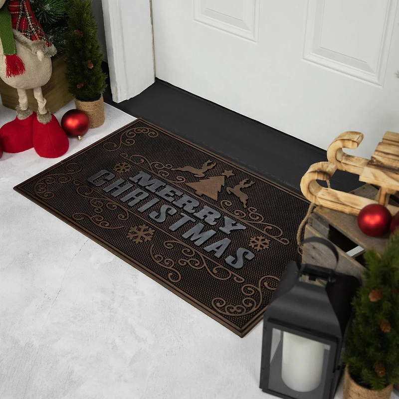 Gold & Silver Reindeer Merry Christmas Doormat
