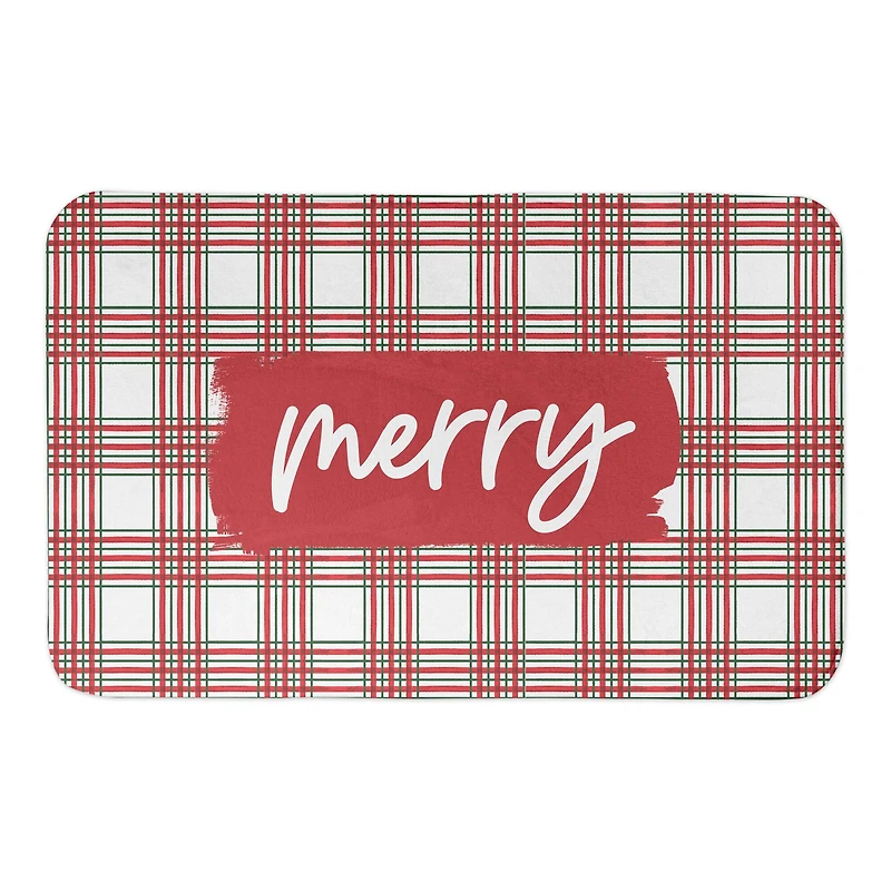 Merry Christmas Plaid Bath Mat