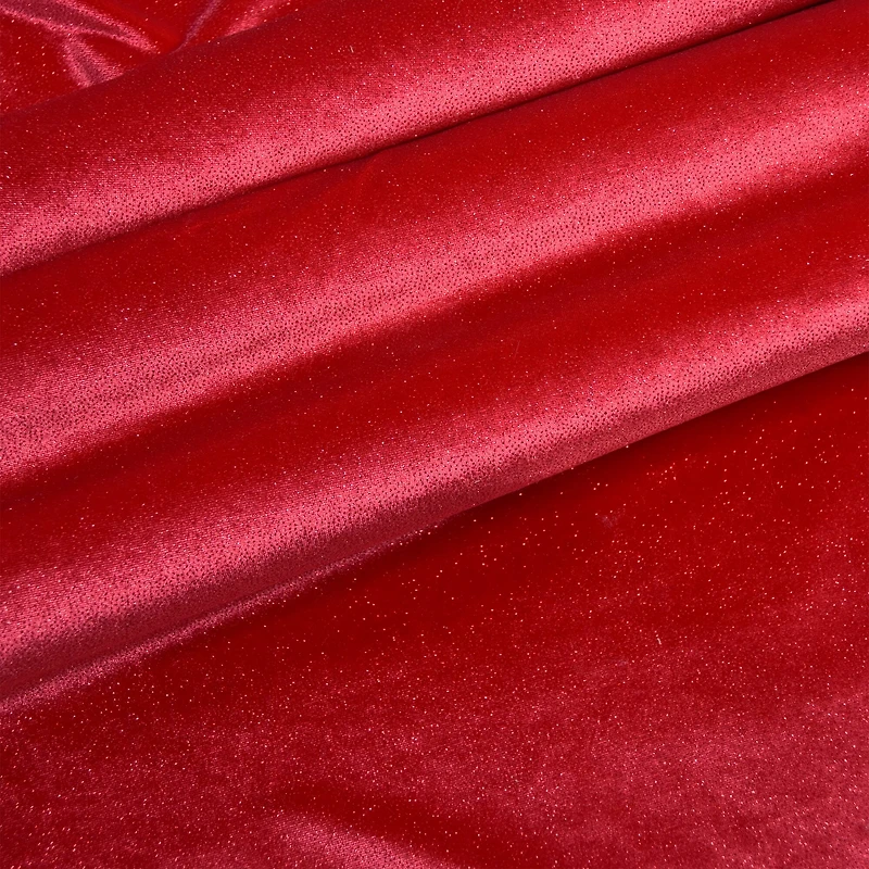 Feldman Red Sparkle Stretch Velvet Fabric