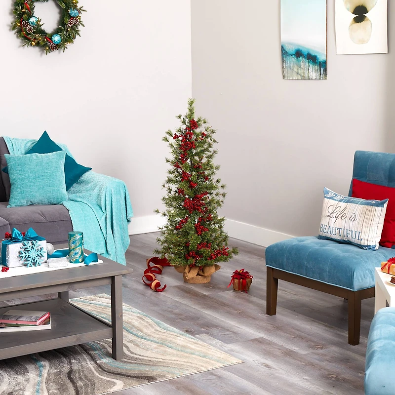 4ft. Pre-Lit Berry & Pine Artificial Christmas Tree, Warm White Lights