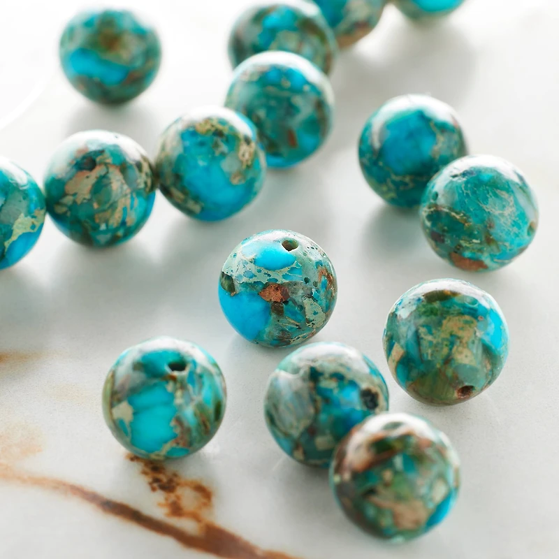 Turquoise Dyed Imperial Jasper Round Beads, 10mm by Bead Landing™