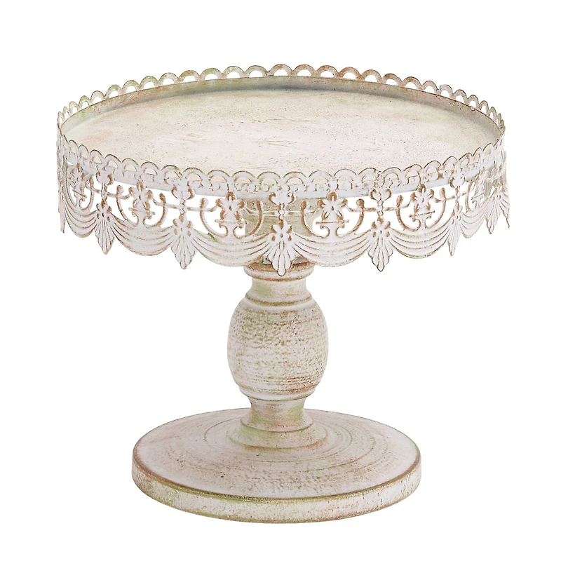 White Iron Farmhouse Cake Stand, 9" x 10" x 10"