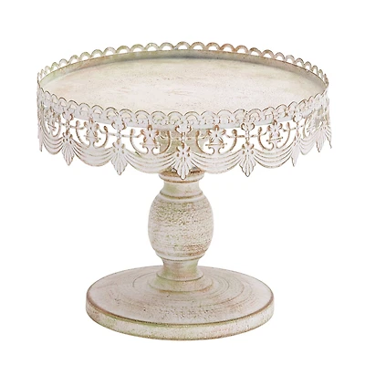 White Iron Farmhouse Cake Stand, 9" x 10" x 10"