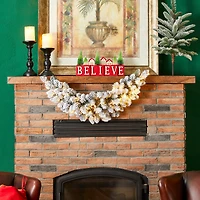 Glitzhome® 36" Pre-Lit Snow Flocked Christmas Swag with LED Lights