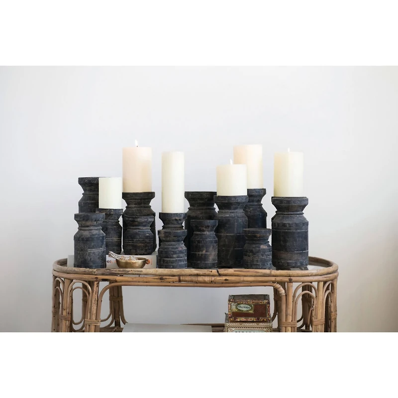 Hello Honey® Black Found Wood Pillar Candleholders Set