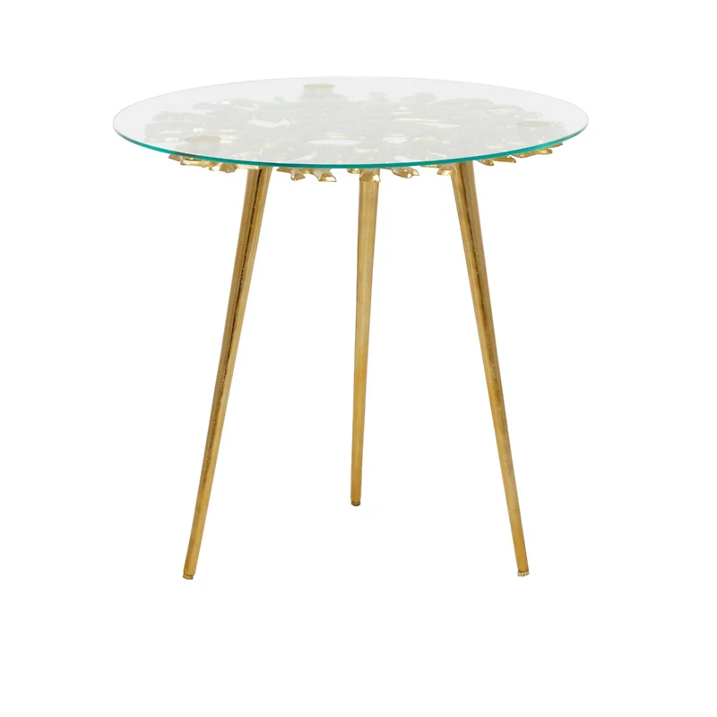 Gold Aluminum Modern Accent Table, 22" x 22" x 22"