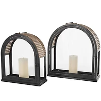 Gold Top Black Metal Arched Candle Lantern Set