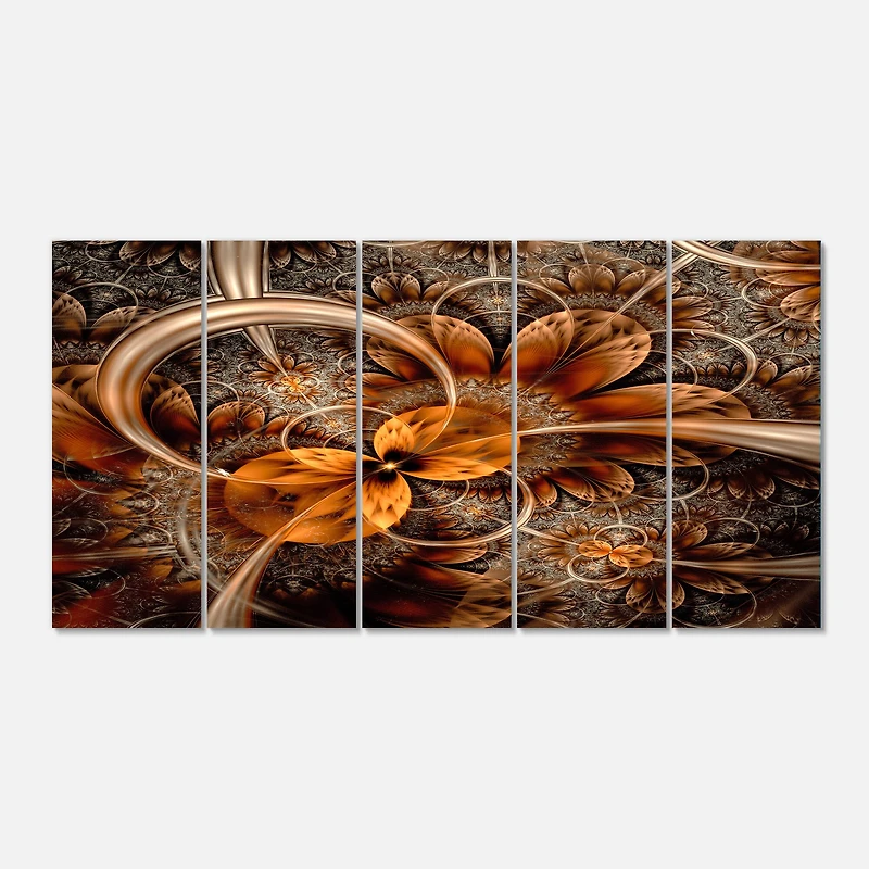 Designart - Dark Orange Fractal Flower - Abstract Wall Art Canvas