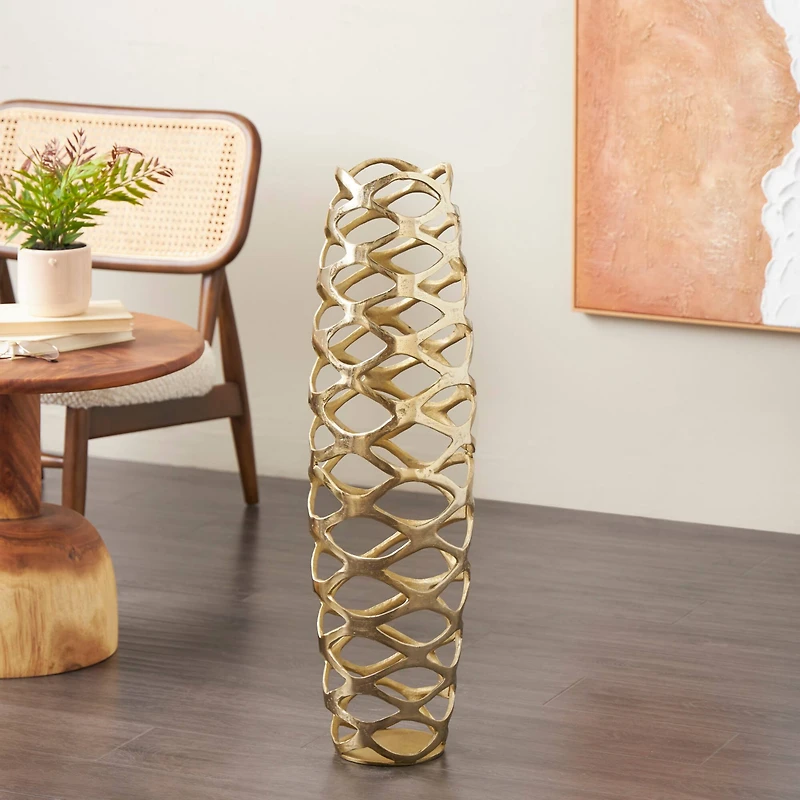 Gold Aluminum Geometric Tall Cutout Vase