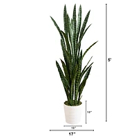 5ft. UV Resistant Artificial Snake Plant in White Decorative Planter