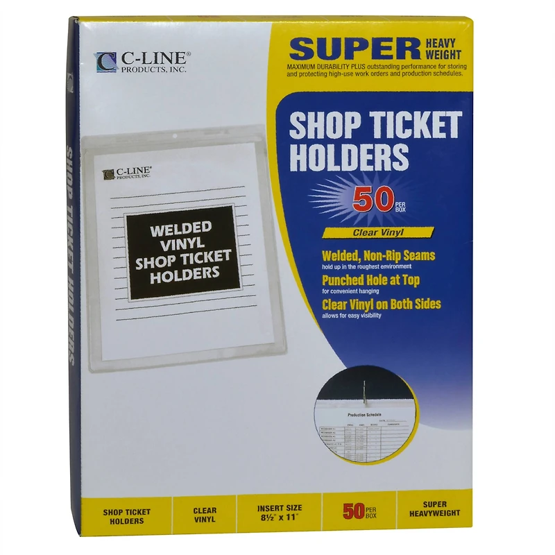 C-Line® 8.5" x 11" Clear Vinyl Shop Ticket Holders, 50ct.
